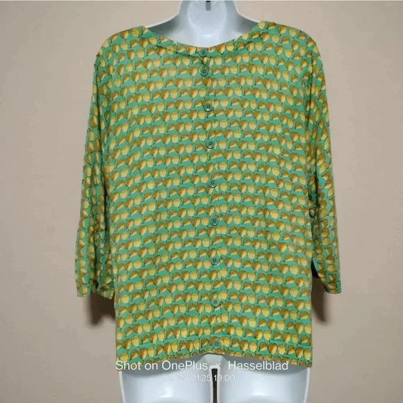 Talbots Size XLp Green Knit Pear Details Button Up back - Picture 6 of 8
